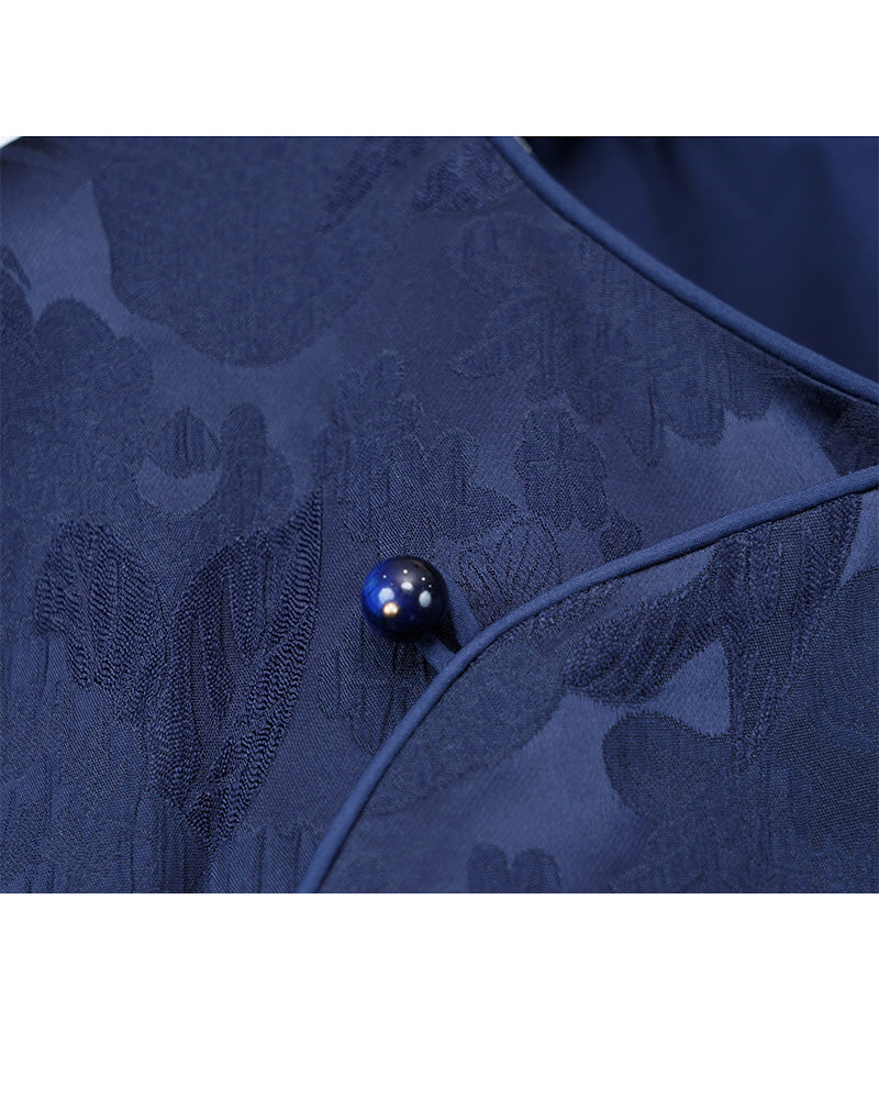 Oriental-Inspired Jacquard Coat in Blue