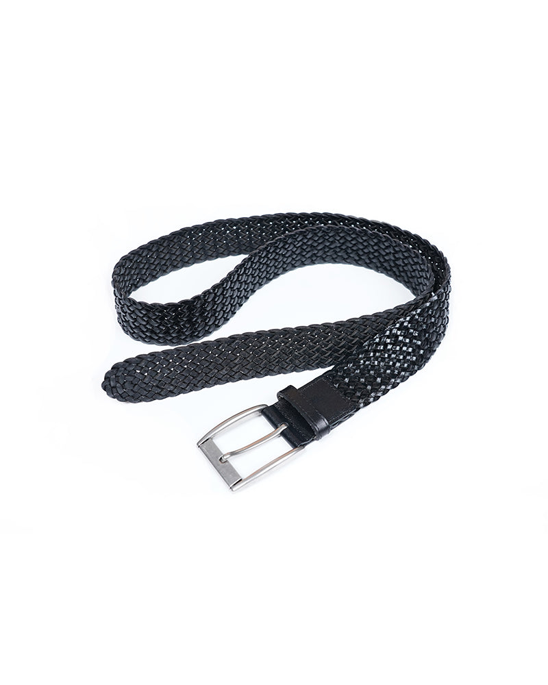 Vintage Black Braided Leather Belt with Silver Pin Buckle Suitpure