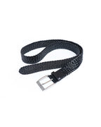Vintage Black Braided Leather Belt with Silver Pin Buckle Suitpure