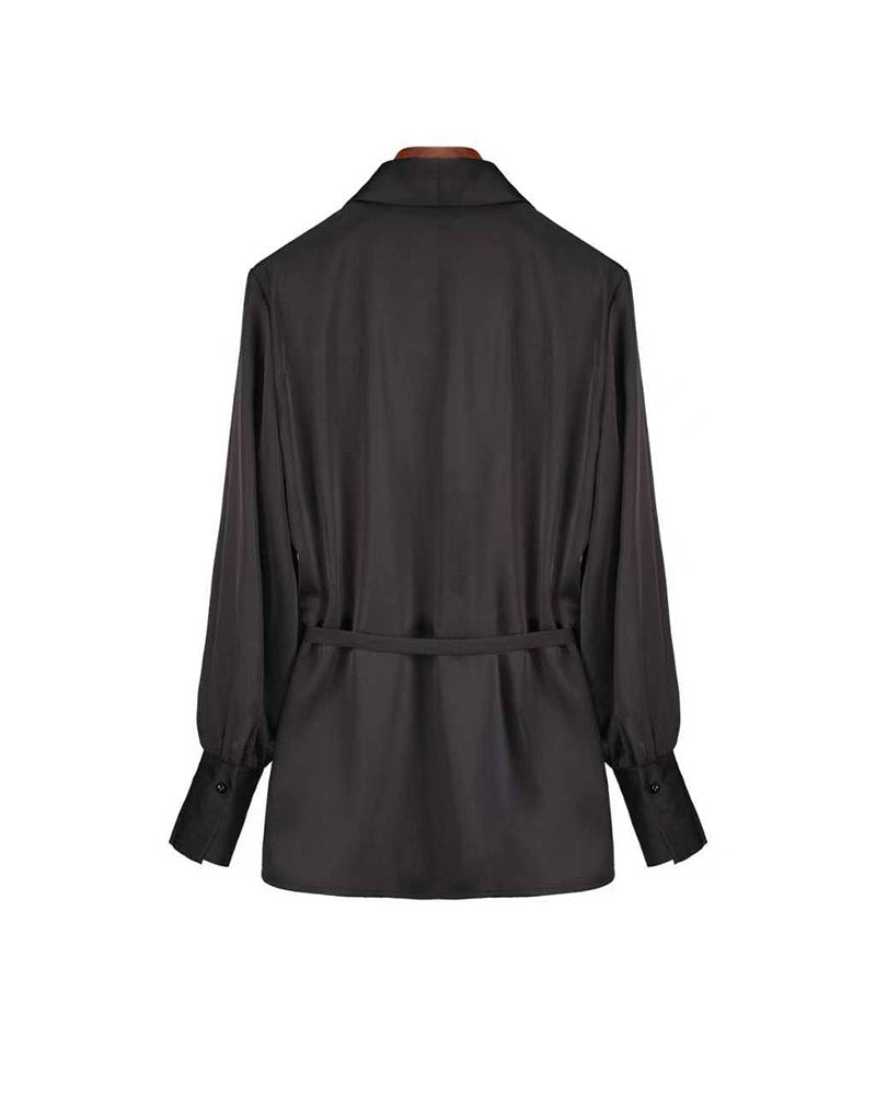 Shawl Collar Tie-Waist Blouse for Spring