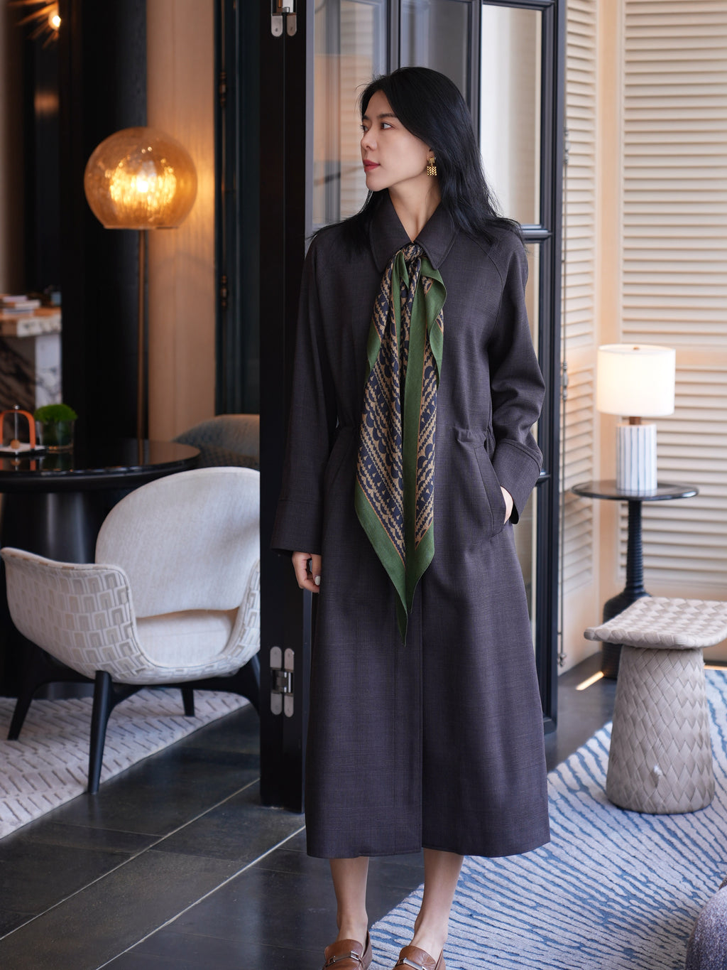 Versatile Trench Dress in Brown Check Suitpure