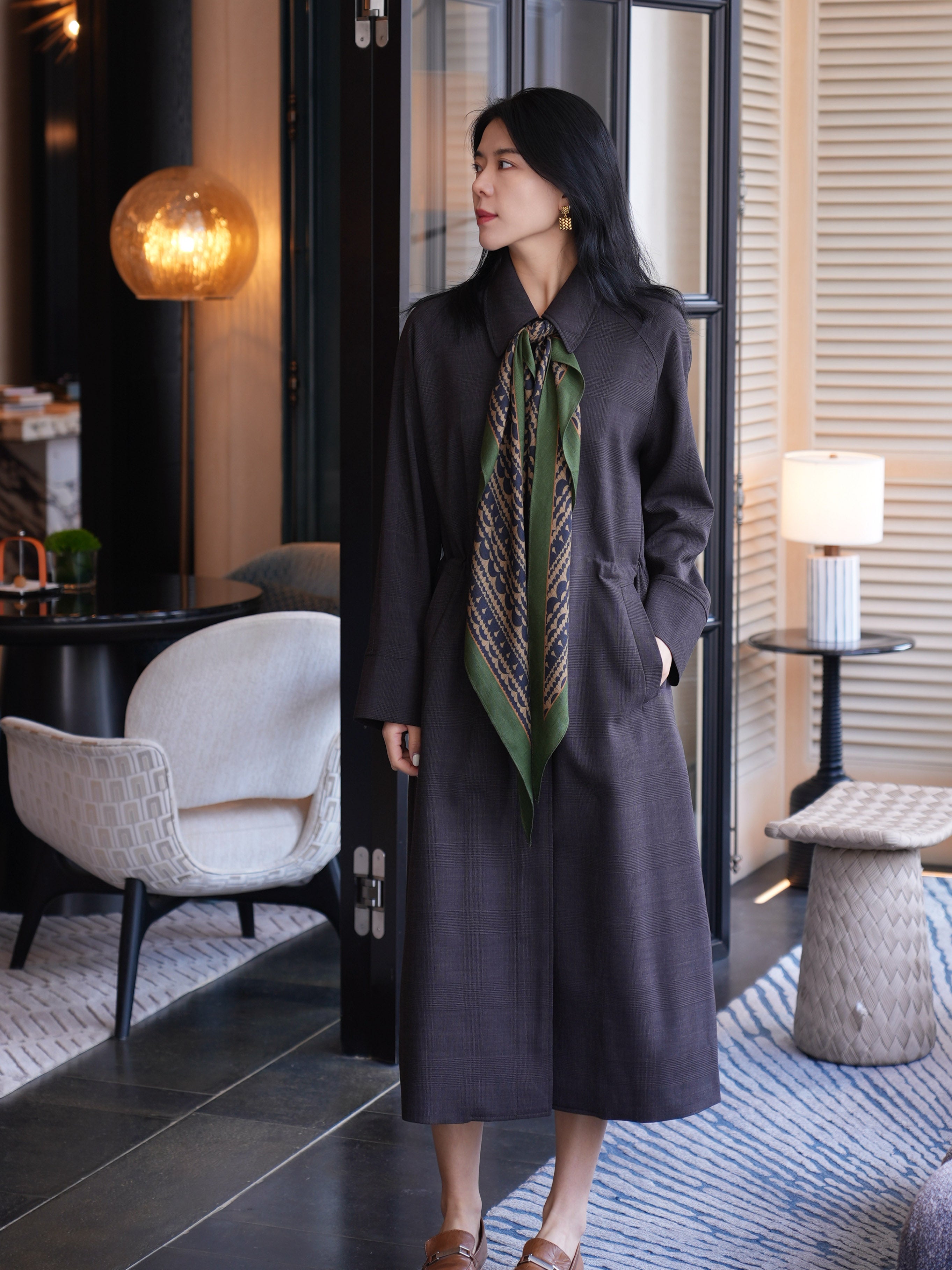 Versatile Trench Dress in Brown Check Suitpure