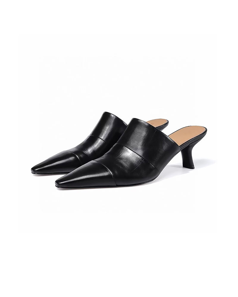 Genuine Leather Pointed Toe Mule Heels for Women Shoes Suitpure