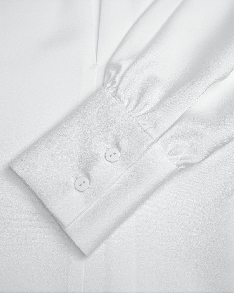 White Satin Batwing Sleeve Shirt Women Cuff Button Collar Office Blouse Suitpure