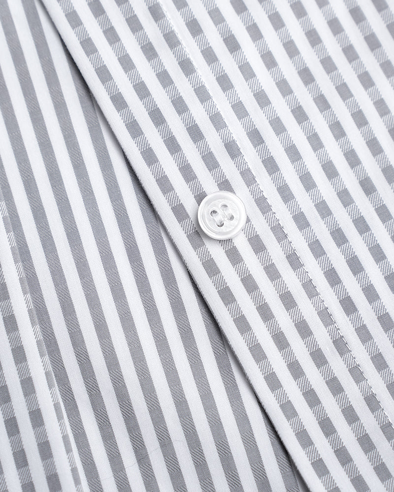 Simple Grey Plain Plaid Cropped Shirt with Gathered Hem