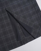 Grey Tone Welsh Plaid Straight Midi Skirt with Back & Front Slits