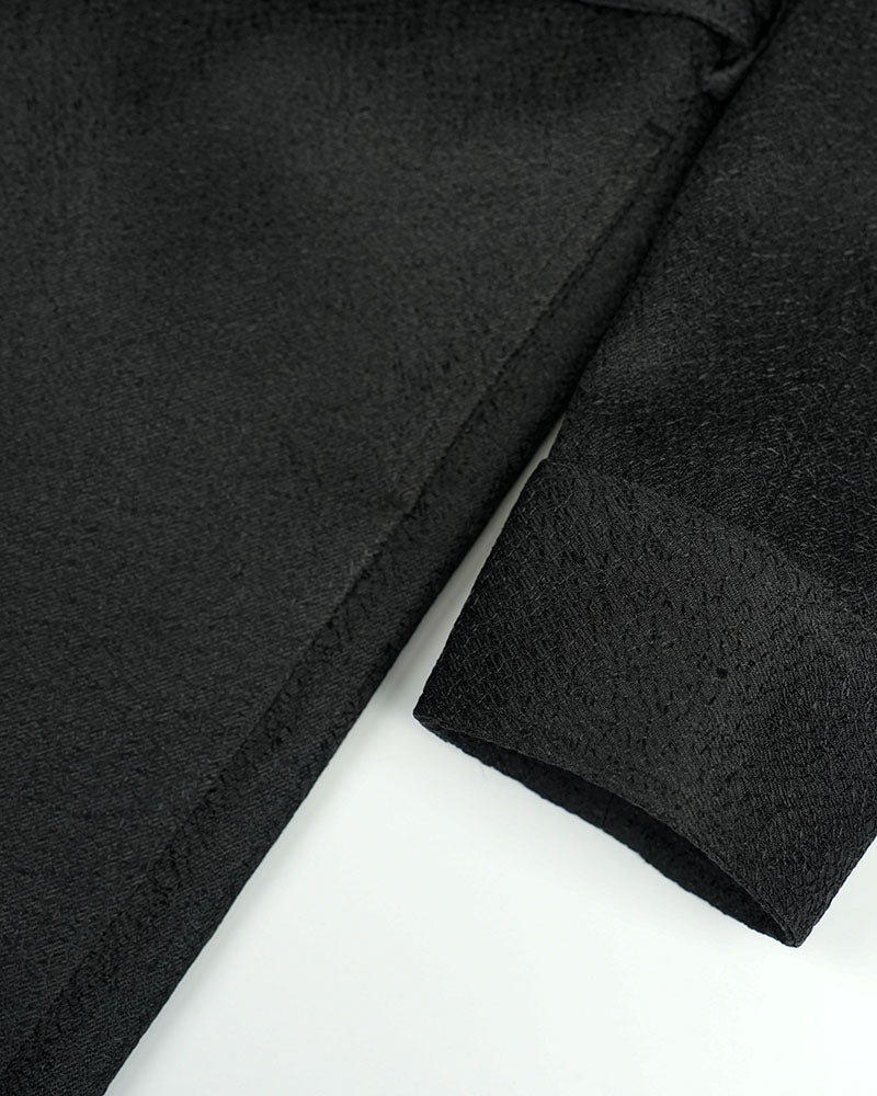 Black Twisted Silk Texture Wide Lapel Trench Coat