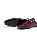 Burgundy Croc Embossed Leather Backless Mule Loafers for Women Commuter Shoes Suitpure