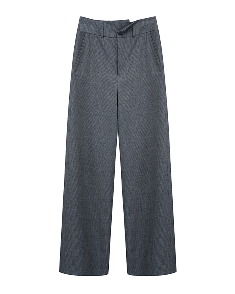 Black Grey Houndstooth Straight Trousers with Waist Detail