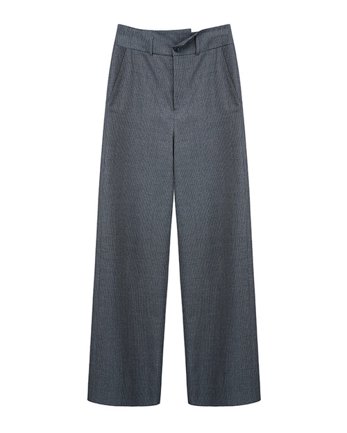 Black Grey Houndstooth Straight Trousers with Waist Detail Suitpure