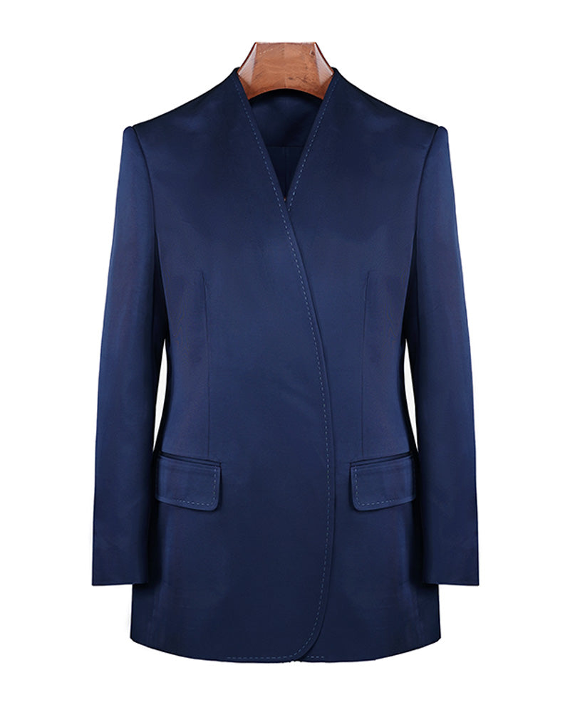 Deep Sea Blue Collarless Blazer Suitpure