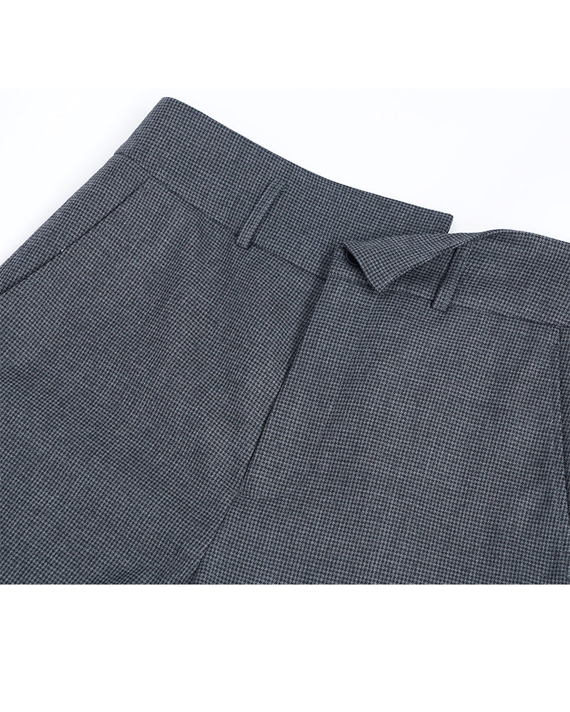 Black Grey Houndstooth Straight Trousers with Waist Detail
