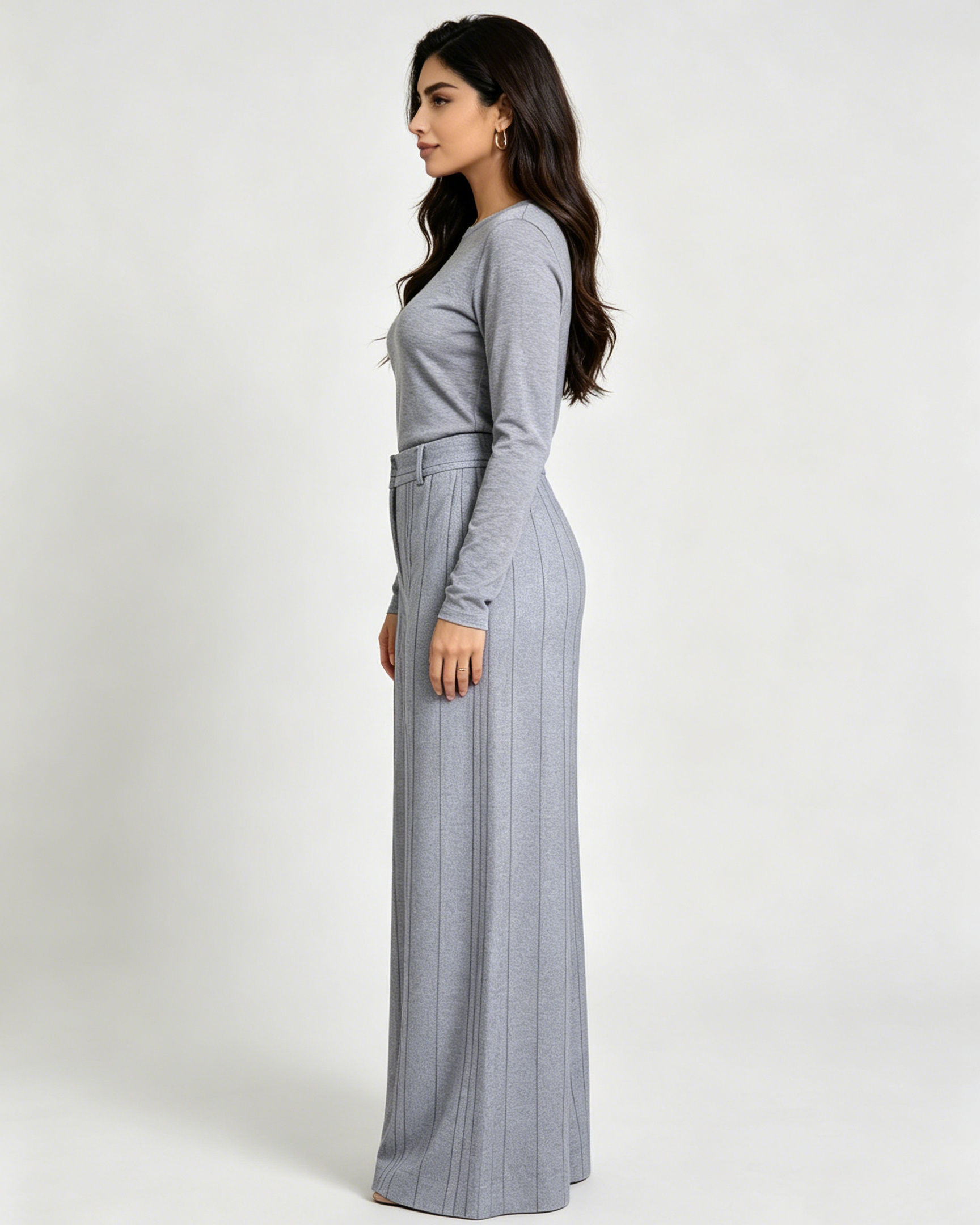 Women Ink Vertical Stripe Lined Wide Leg Pants Palazzo Trousers Suitpure