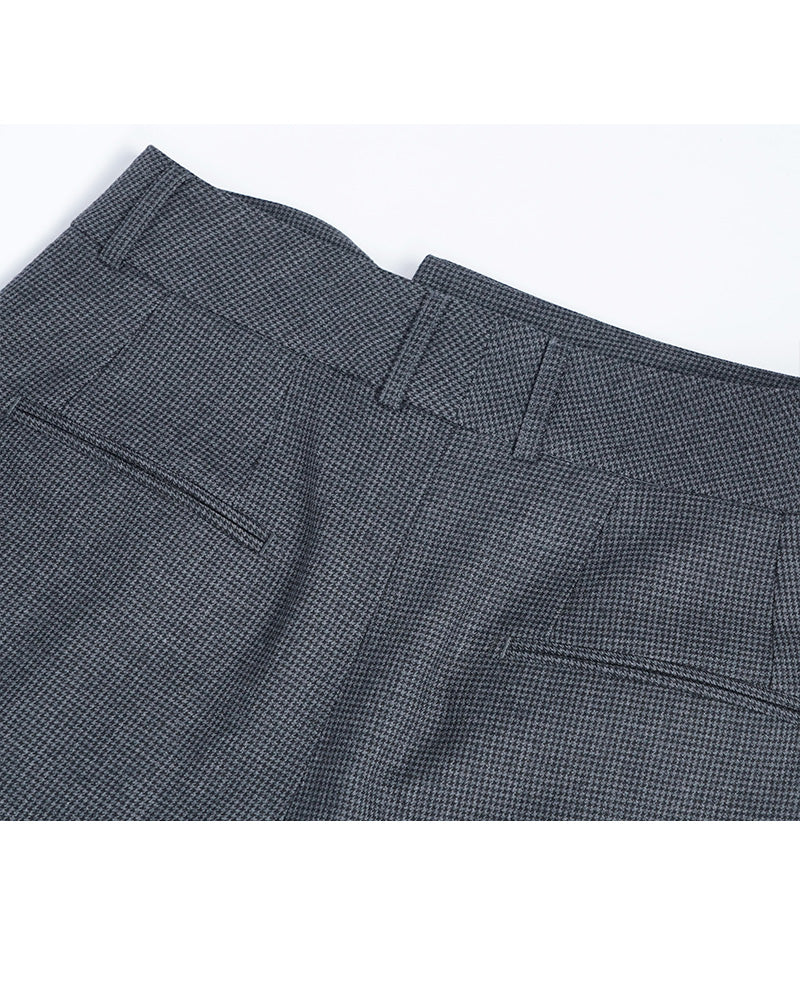 Black Grey Houndstooth Straight Trousers with Waist Detail