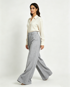 Women’s Belted Grey High Waist Belted Wide Leg Trousers Suitpure