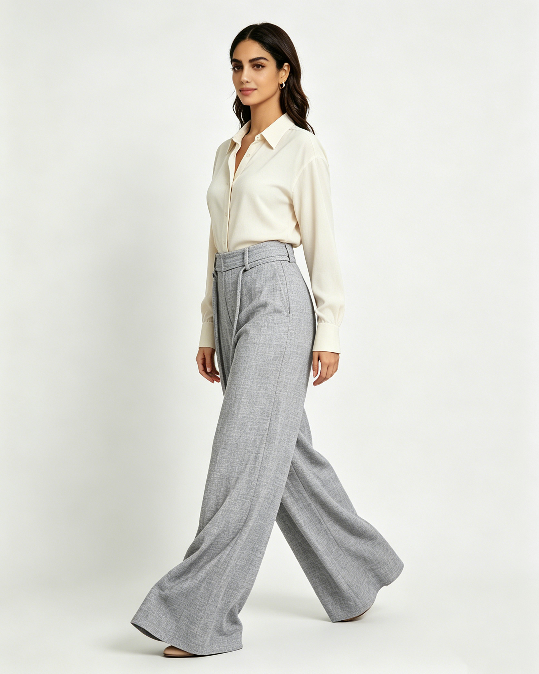 Women’s Belted Grey High Waist Belted Wide Leg Trousers Suitpure