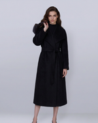 Black Twisted Silk Texture Wide Lapel Trench Coat
