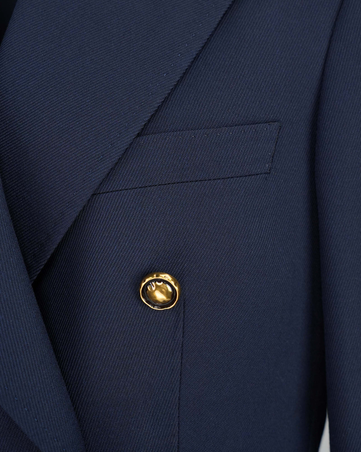 Navy 100% Wool Cavalry Twill Double Breasted Blazer | 100% Wool
