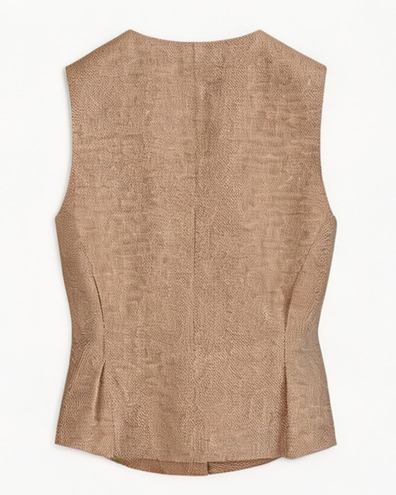 Vintage Linen U-Neck Waist-Cinching Vest Suitpure