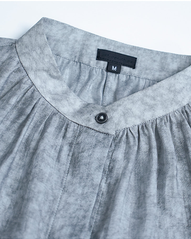 Draped Mandarin Collar Blouse in Tencel Linen Suitpure