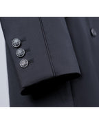 Deep Black Silk Wool Acetate Long Blazer Suitpure