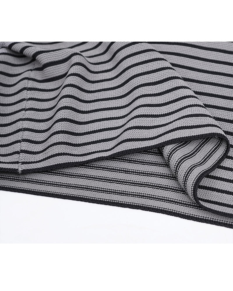 Grey-Black Stripe Knit Short Sleeve Top