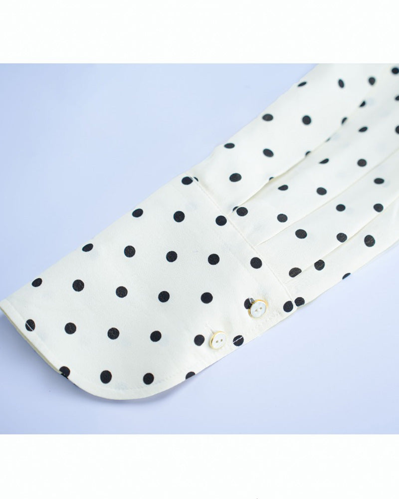 Beige Polka Dot Blouse with Back Tie Detail Suitpure