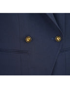 Navy 100% Wool Cavalry Twill Double Breasted Vest with Asymmetric Placket | 100% Wool
