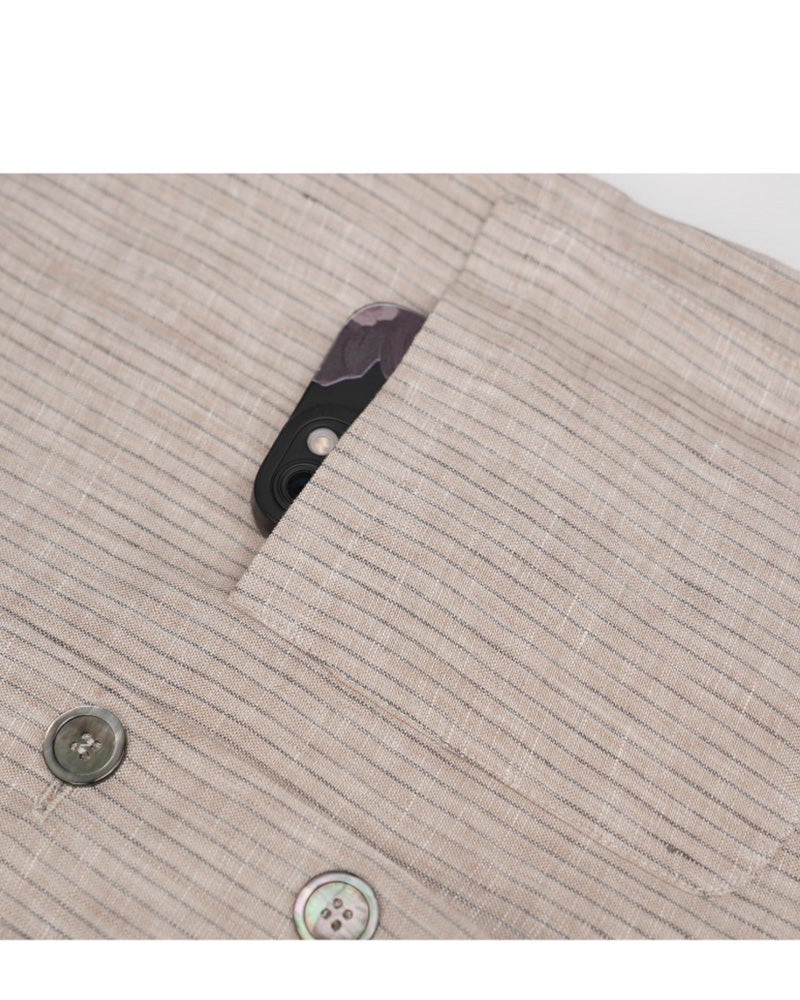 Relaxed Fit Linen Stripe Vest & Wide-Leg Pants Set Suitpure