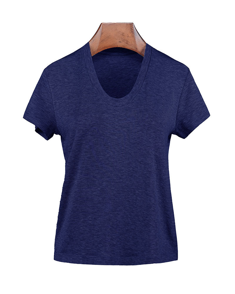 Wool Acetate Tencel U-Neck Short Sleeve Top Suitpure