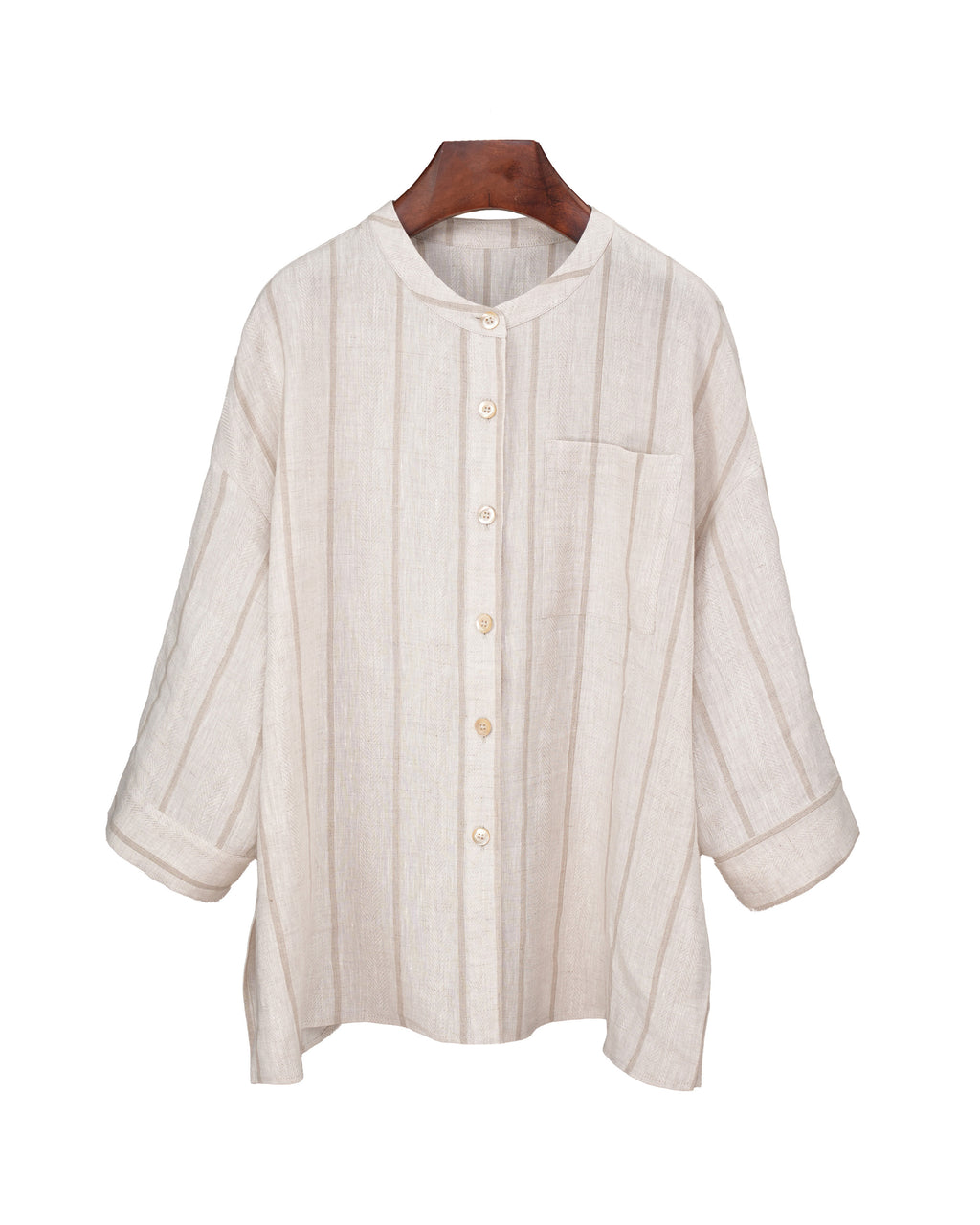 Elegant Summer Striped Linen 3/4 Sleeve Blouse Suitpure