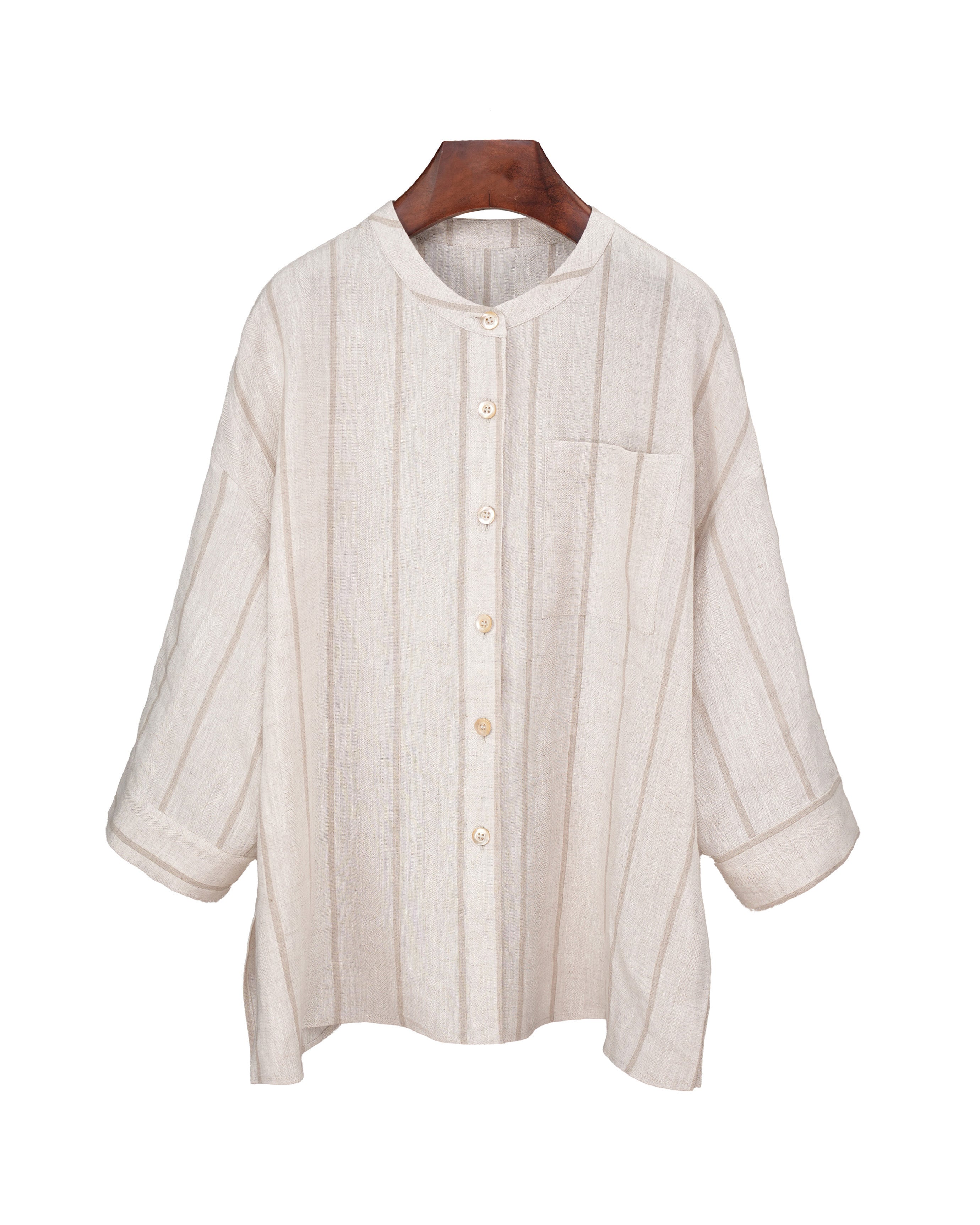 Elegant Summer Striped Linen 3/4 Sleeve Blouse Suitpure