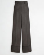 Dark Brown Wide Stripe Wool High-Rise Easy Wide-Leg Pants Suitpure