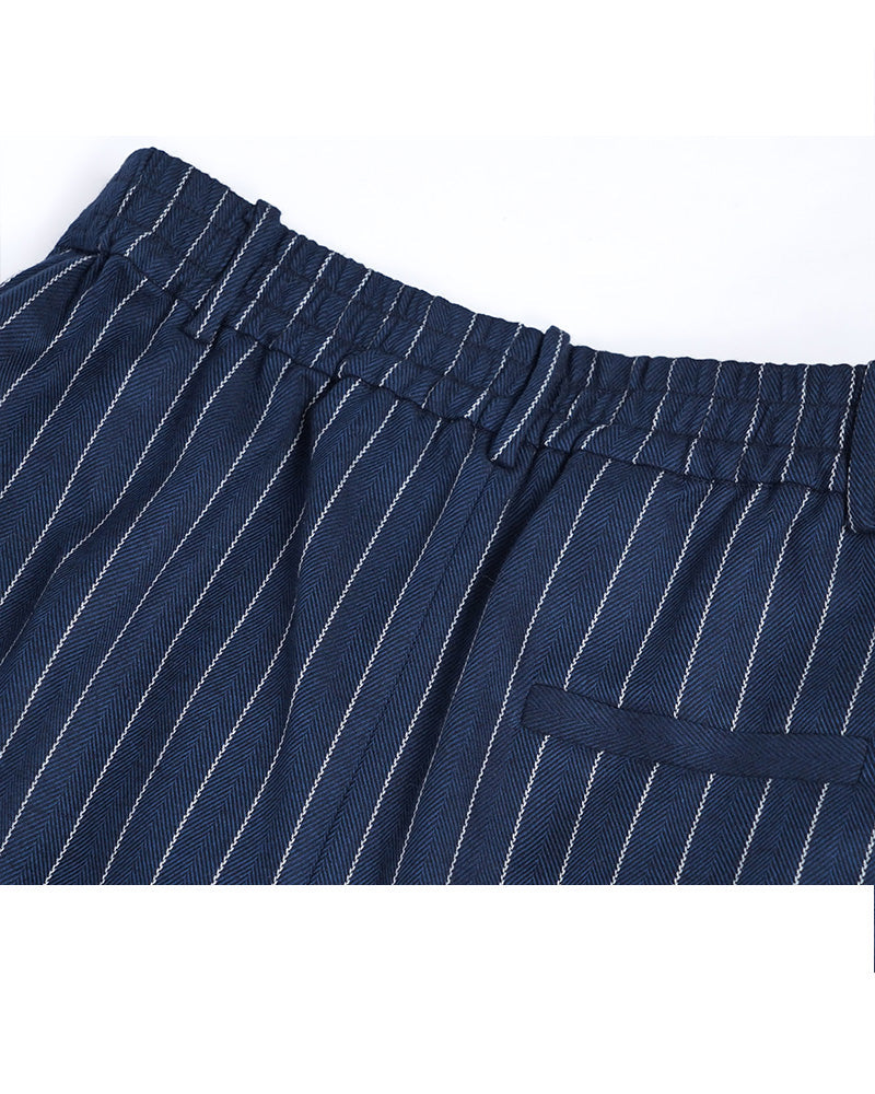 Striped Midi Skirt with Front & Back Slit Suitpure