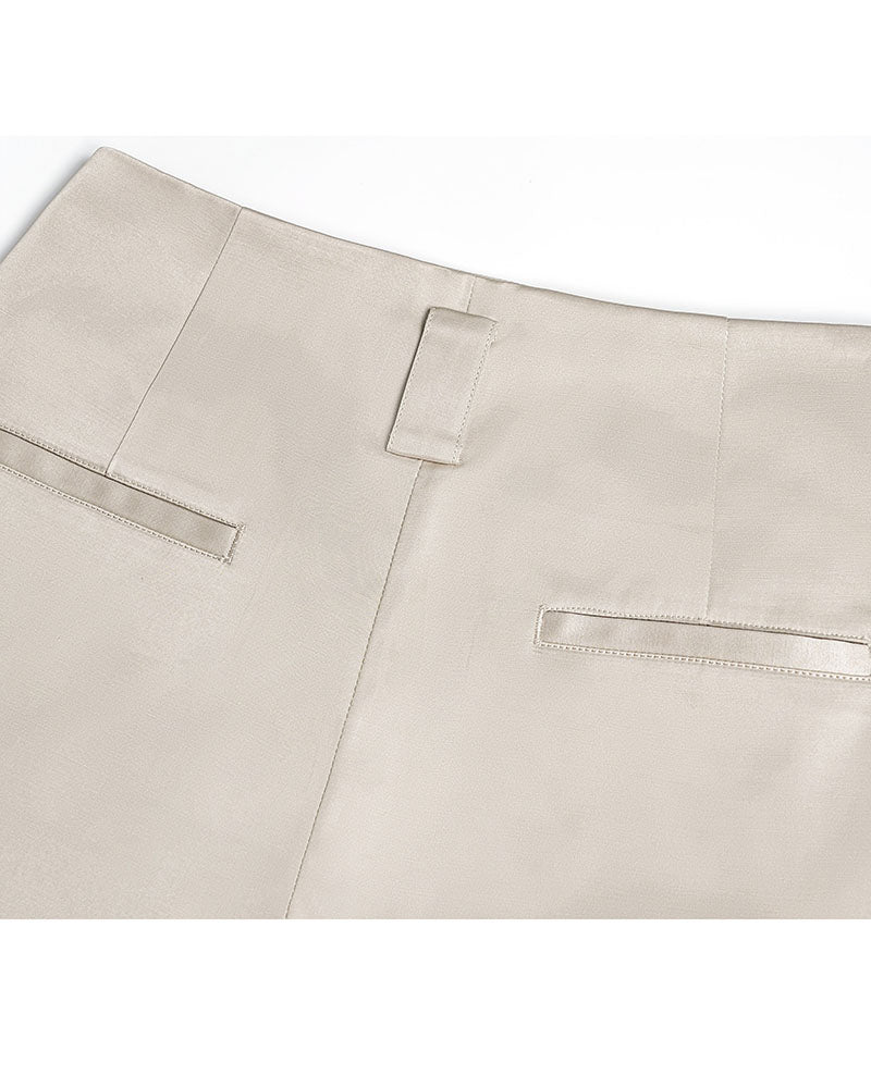 Khaki Continuous Waistband Curved Leg Trousers Suitpure