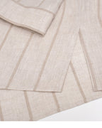 Dew-Retted Linen Striped 3/4 Sleeve Relaxed Blouse Suitpure