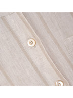 Dew-Retted Linen Striped 3/4 Sleeve Relaxed Blouse Suitpure