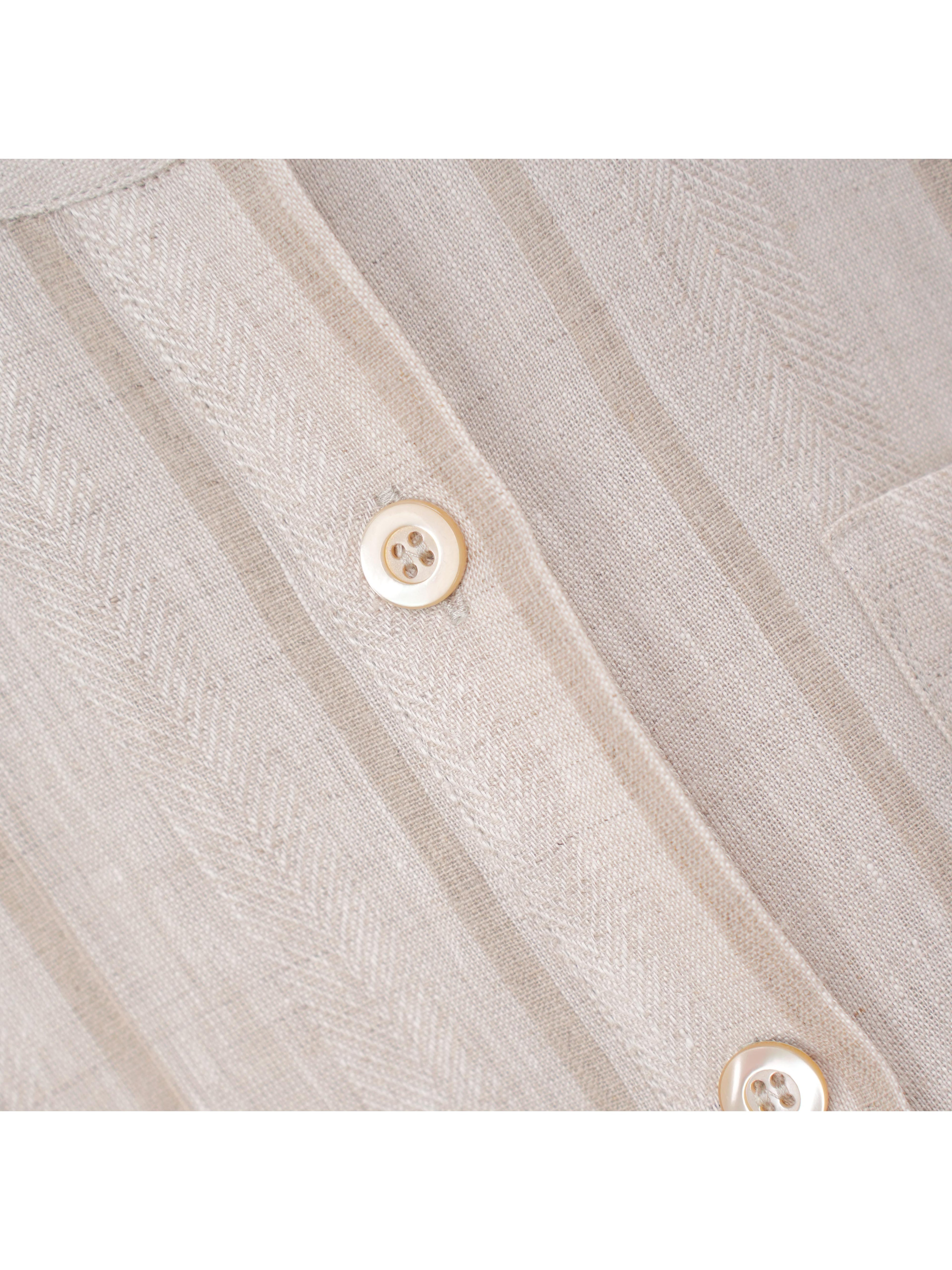 Dew-Retted Linen Striped 3/4 Sleeve Relaxed Blouse Suitpure