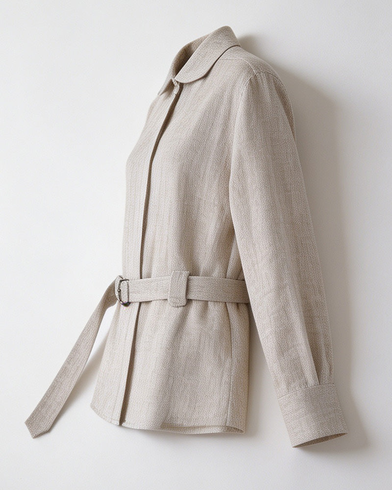 Hippie Textured Linen Blouse with Self-Tie Belt Suitpure