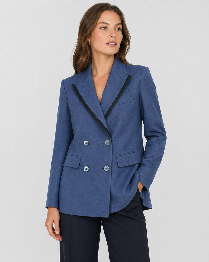 Color-Block Peak Lapel Blazer in Mist Blue Suitpure