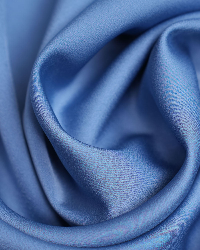 Blue Acetate Blend Tie Neck Satin Blouse