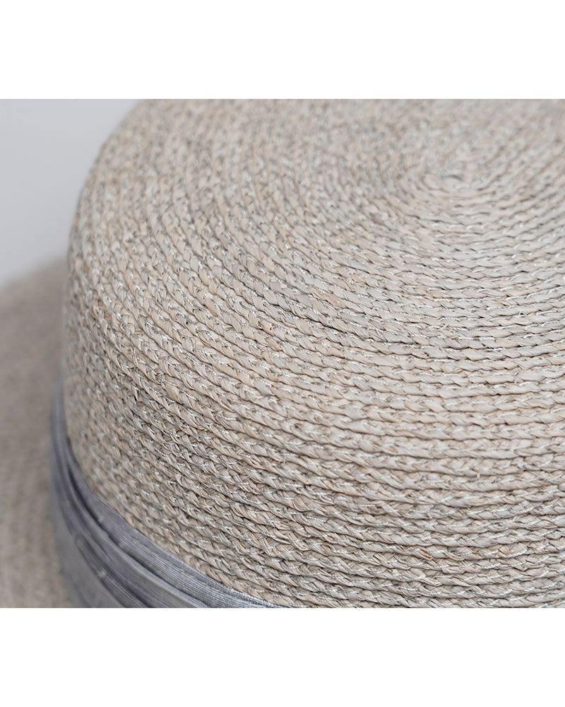 Women Chiffon Big Bow Wide Brim Light Grey Flat Top Straw Sun Hat Suitpure