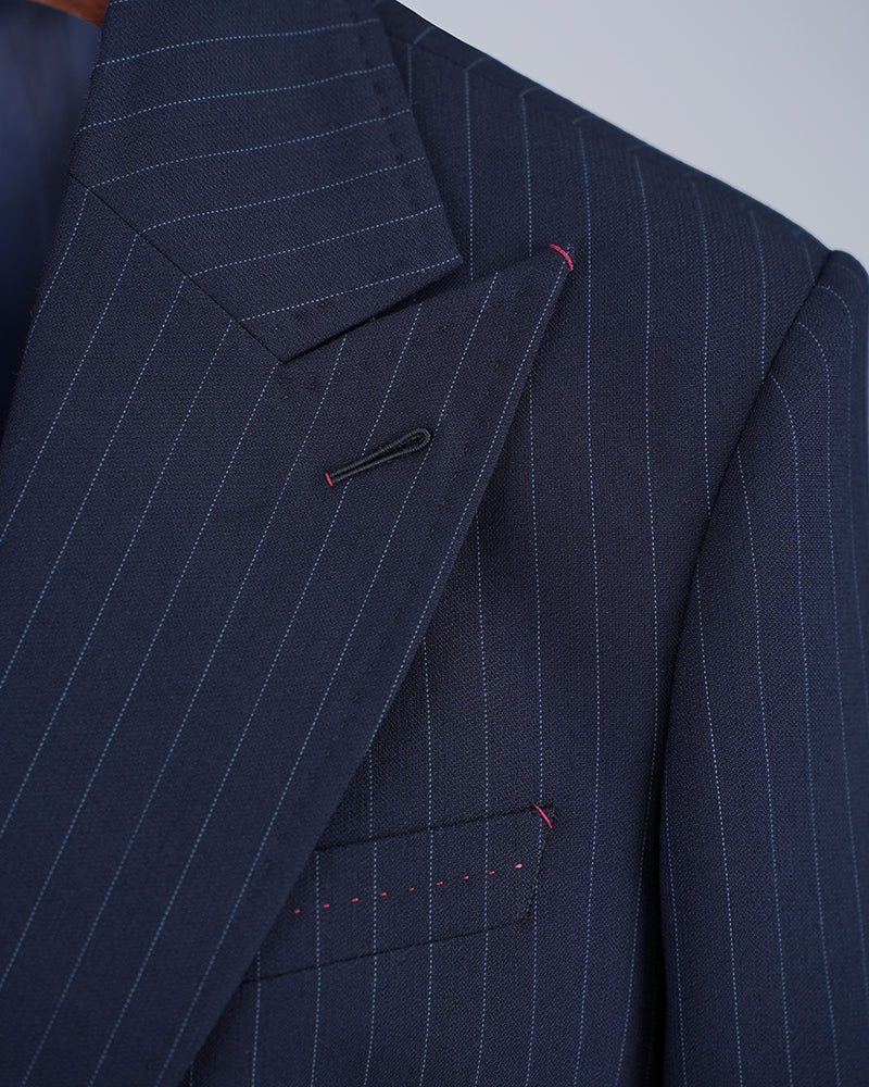 Vintage British style all-wool striped hand-cut heavy-duty haute couture suit