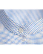 Women's Mandarin Collar Popover Shirt | 60% Cotton 20% Tencel 20% Bamboo Fiber Light Blue Micro Check Blouse