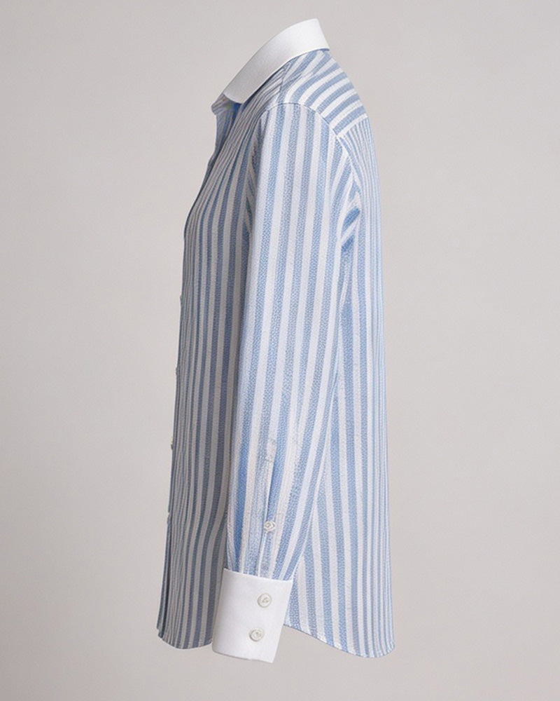 Blue White Stripe Breeze Linen Shirt Suitpure