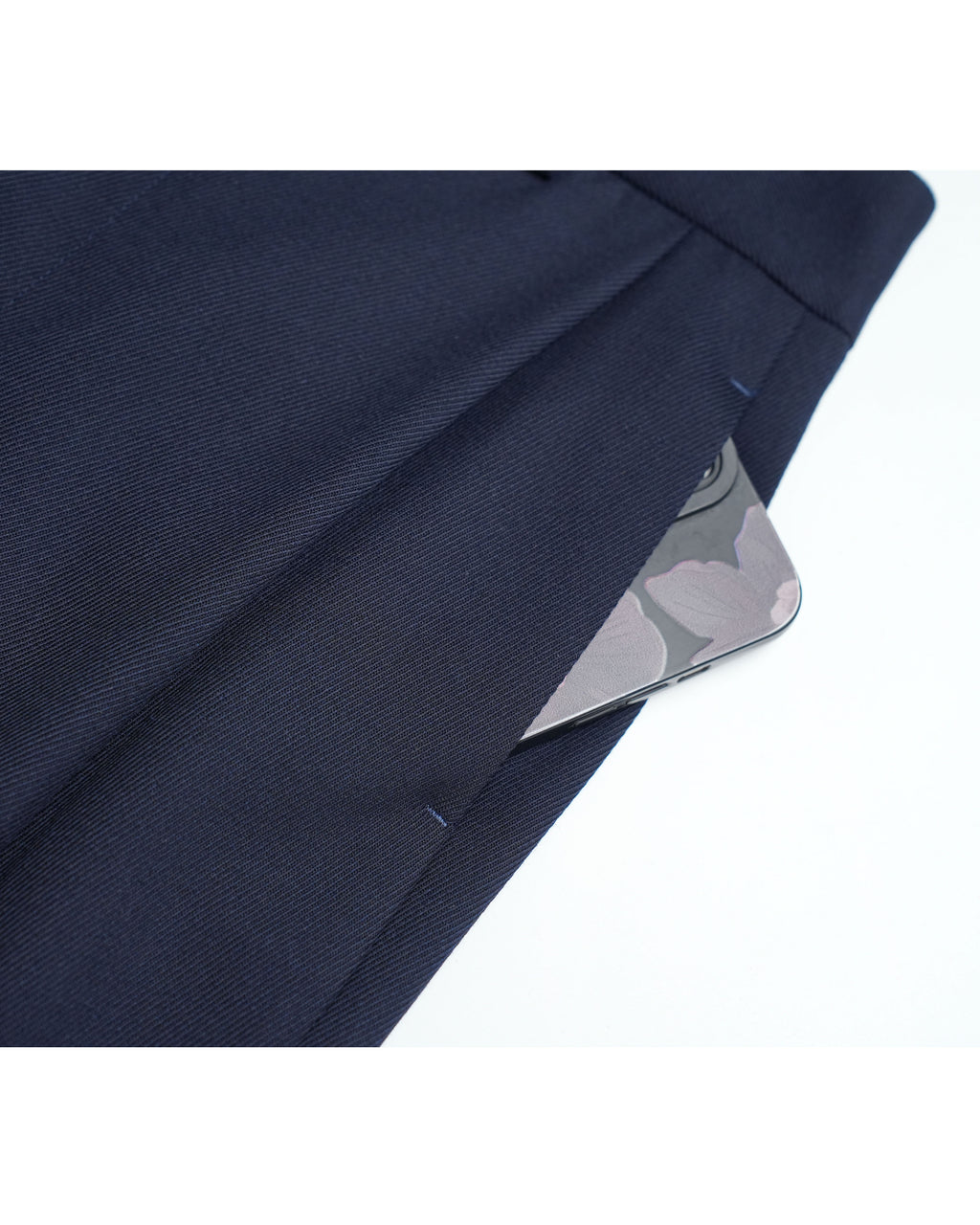 Navy 100% Wool Cavalry Twill Straight Trousers with Single Side Pleat | 100% Wool