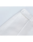 Tencel Linen Women White High Waist Pleated Wide Leg Trousers