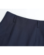 Navy 100% Wool Cavalry Twill High Waist Midi Pencil Skirt | 100% Wool