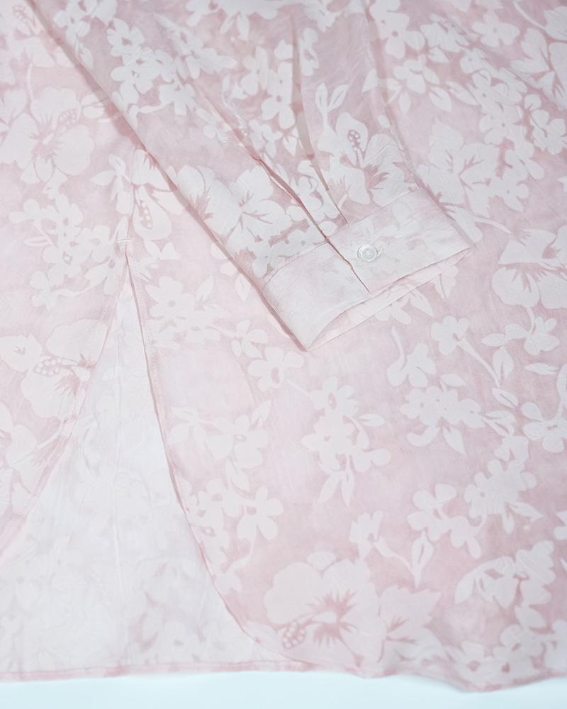 Pink Floral Stand Collar Blouse Suitpure