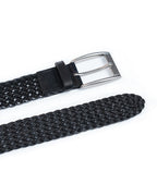 Vintage Black Braided Leather Belt with Silver Pin Buckle Suitpure